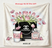 Chanel CC Logo Tulip & Coffee Flannel Sofa Throw Blanket IMG_6748
